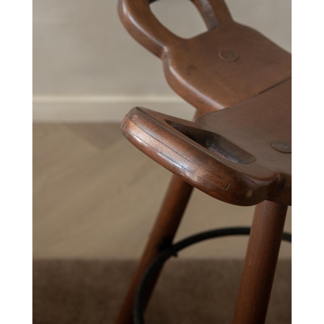 Vintage Spanish Brutalist Wooden Marbella Bar Stools from Confonorm, 1970s, Set of 3 For Sale - Image 12 of 18