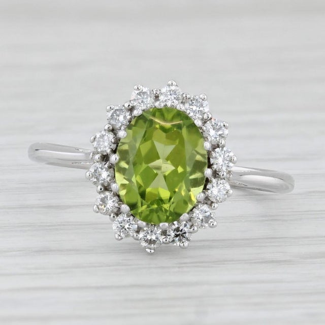 2010s 2.55ctw Peridot Diamond Halo Ring 14k White Gold Size 8.5 For Sale - Image 5 of 8