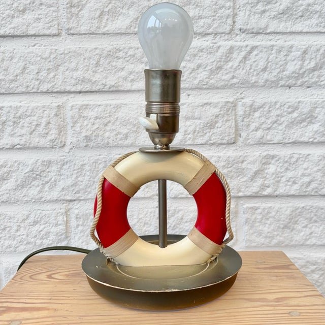 1940s Swedish Modern Nautical Lifebuoy Table Lamp by Olof Heijke, Stockholm, 1940s For Sale - Image 5 of 10