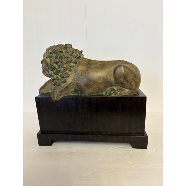 Austin Productions Vintage Austin Productions Sleeping Lion Sculpture on Wooden Base For Sale - Image 4 of 8