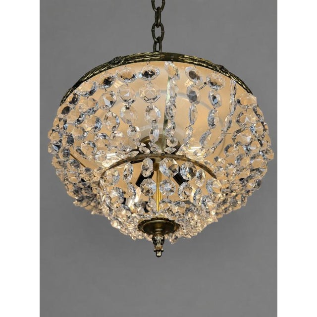 1960s Vintage Italian Brass and Crystal Pendant Light, 1960s For Sale - Image 5 of 5
