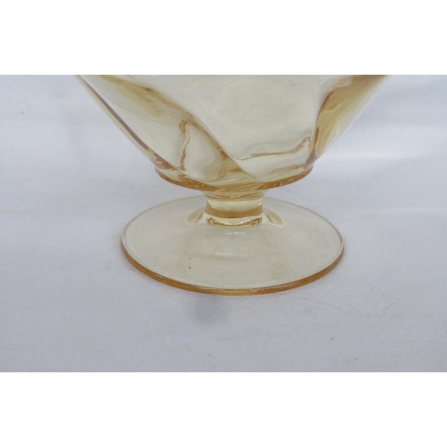 Glass Yellow Depression Glass Pedestal Bowl Octagonal Swirl Pattern With Handles 4891b For Sale - Image 7 of 13