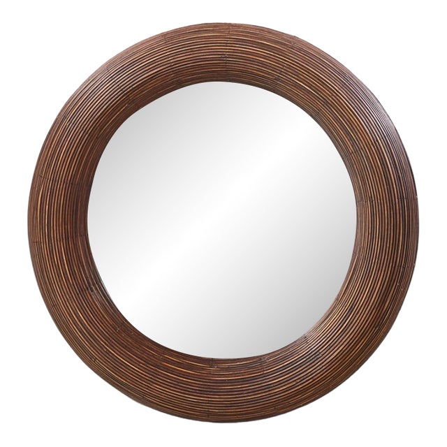 Gabriella Crespi Style Mid Century Pencil Reed Rattan Mirror For Sale