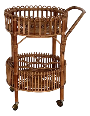 Mid-Century Italian Bamboo and Rattan Serving Bar Cart or Trolley, 1970s