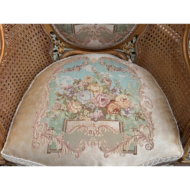 French 1940 French Louis XVI Pastel Beech Cane Bergères - Pair For Sale - Image 3 of 11