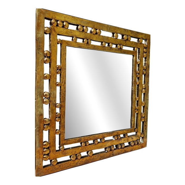 Vintage Brutalist Mirror in Bronze, 1970s For Sale