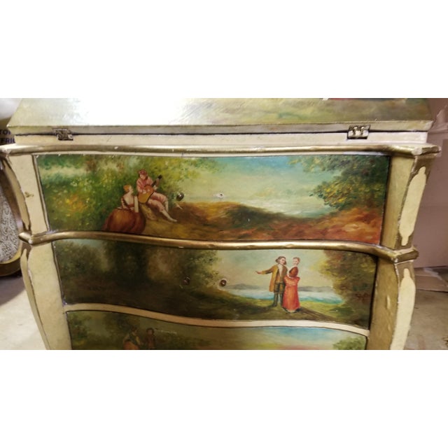 Victorian French Commode Scriban Writing Desk PAinting Couple For Sale In Cleveland - Image 6 of 13