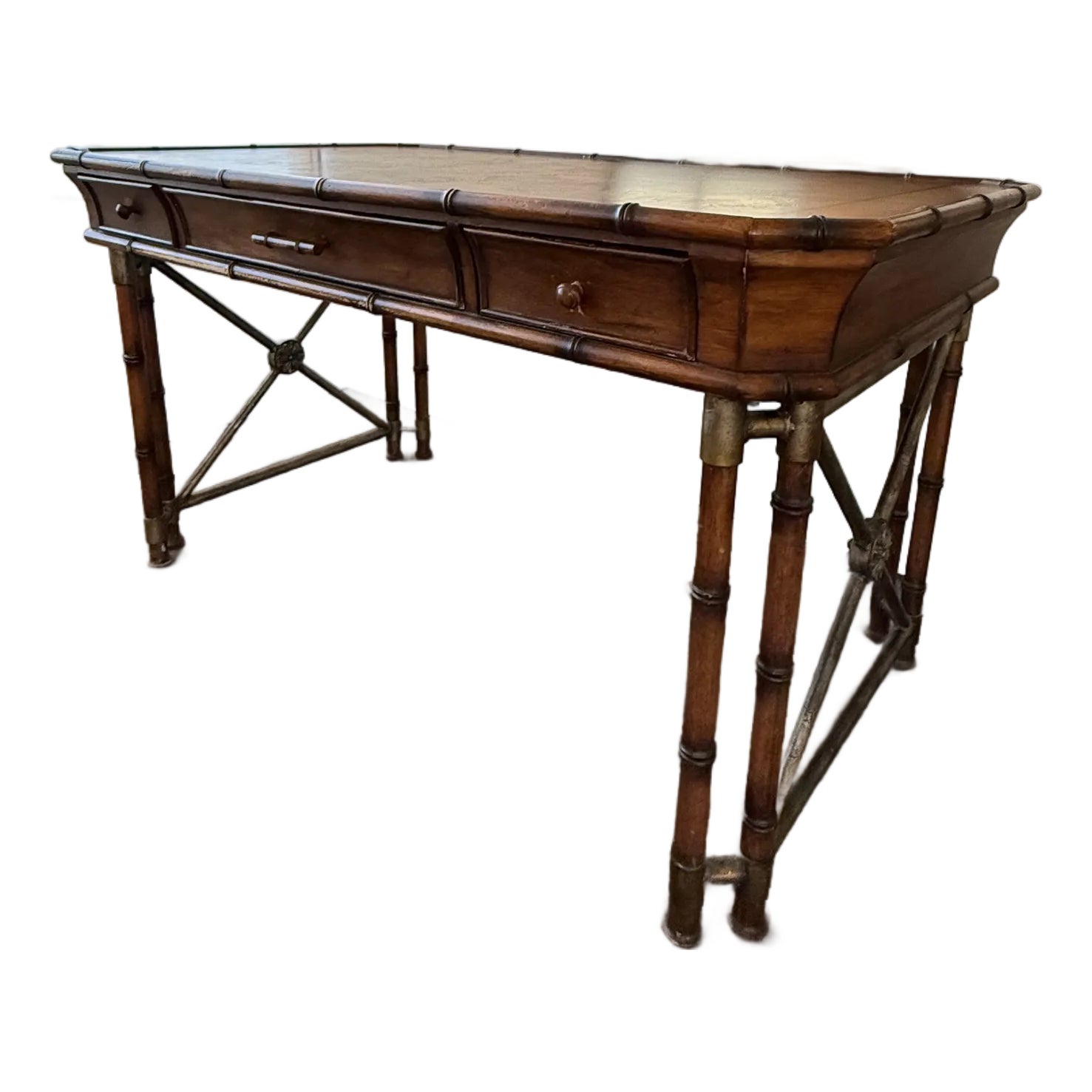 唐木平卓 [B29086] 1990s Hooker Seven Seas Collection Faux Bamboo Burlwood Writing