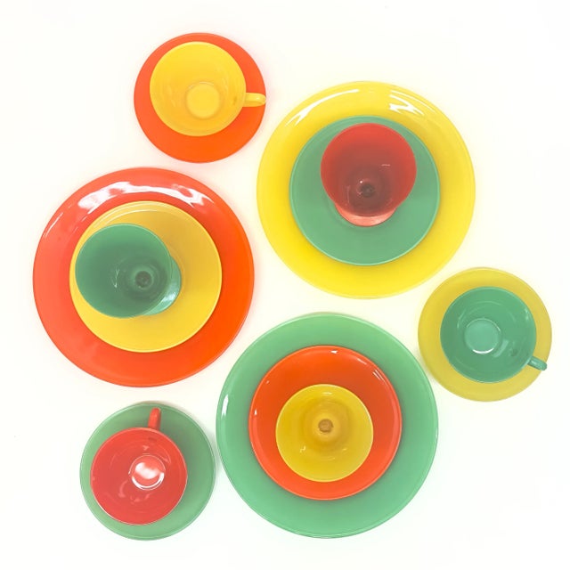 Yellow 1938 Anchor Hocking Primary Color Glass Dinner Set for the Fire King Rainbow Collection - Place Setting for 3- 15 Pieces For Sale - Image 8 of 8