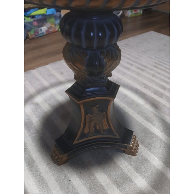 Ornamental & Decorative Materials Hollywood Regency Glass Top Pedestal Side Table With Gilt Neoclassical Base For Sale - Image 7 of 9