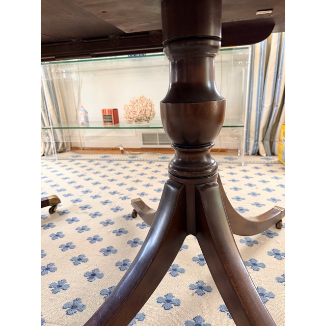 Vintage Kittinger Pedestal Dining Table With Brass Casters For Sale - Image 13 of 16