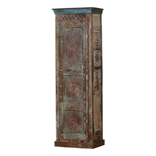 Armoire Constructed From an Antique Indian Painted Teakwood Door and Elements For Sale