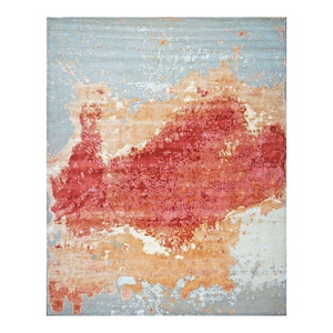 Indo-Nepalese Modern Wool & Silk 9x12 Grey, Orange, & Red Handmade Area Rug #1144036