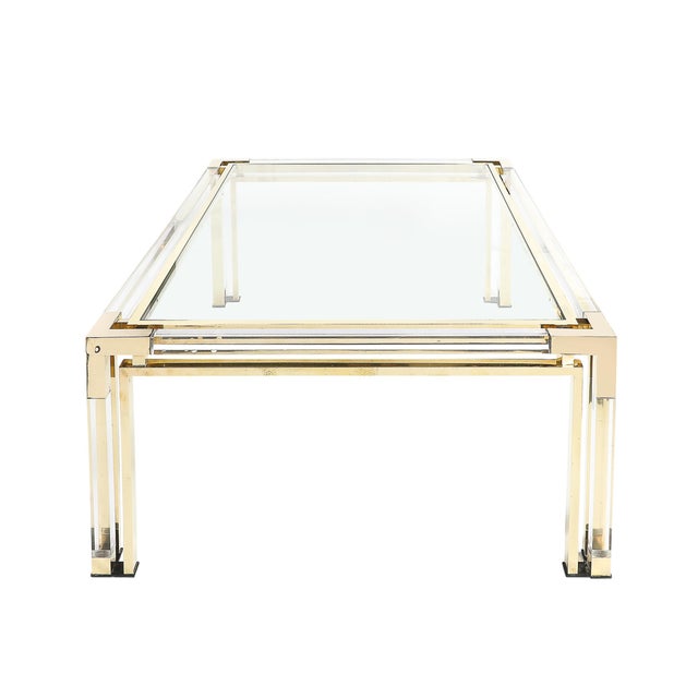 Mid-Century Rectilinear Brass & Lucite Glass Top Cocktail Table by Maison Jansen For Sale - Image 13 of 13