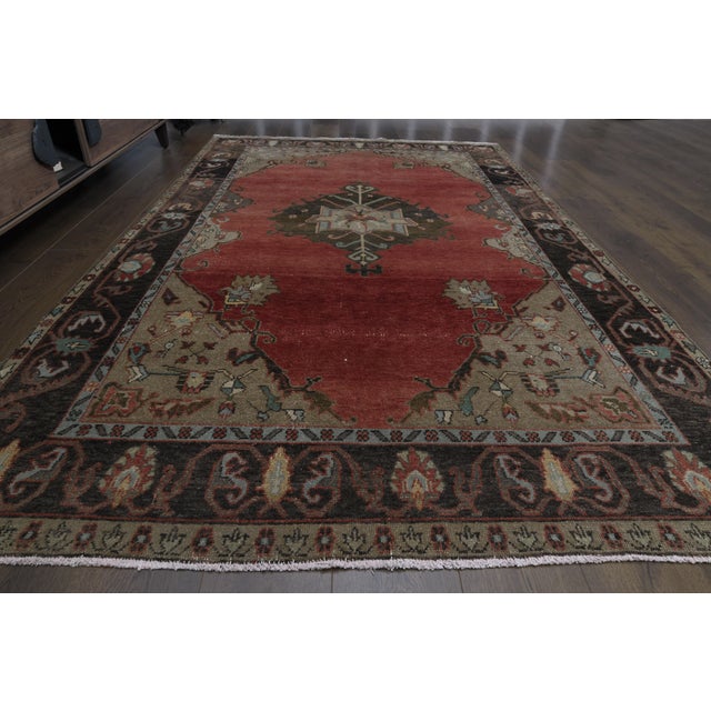 1970s Vintage Turkish Handmade Wool & Cotton Red Area Rug For Sale - Image 10 of 11
