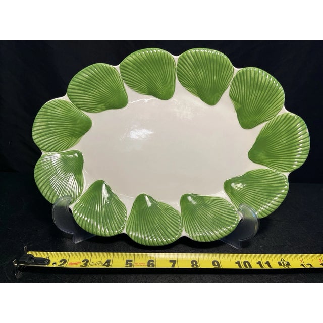 Mid-Century Modern Vintage Fitz and Floyd Platter With Green Scallop Shells For Sale - Image 3 of 4