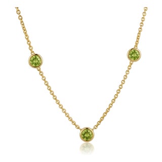 Natural Peridot Chain & Link Necklace - August Birthstone Minimalist Layering Necklace For Sale