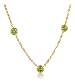 Natural Peridot Chain & Link Necklace - August Birthstone Minimalist Layering Necklace
