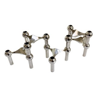 Two Sets of Five Fritz Nagel & Ceaser Stoffi Chrome Stacking Candle Holders For Sale