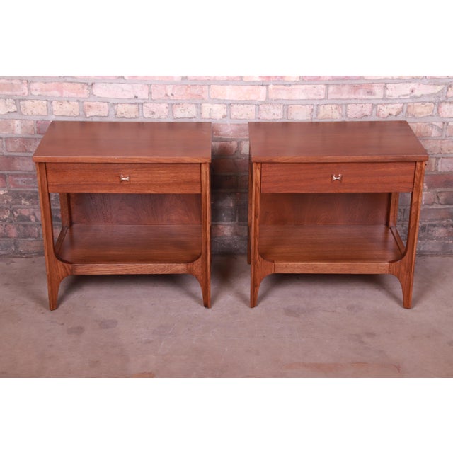 Broyhill Brasilia MidCentury Modern Sculpted Walnut Nightstands, Newly