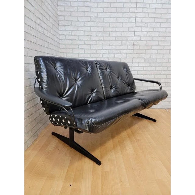 Mid 20th Century MCM Homecrest Black Wire 2 Swivel Lounges, Loveseat and Ottoman Newly Reupholstered For Sale - Image 5 of 11
