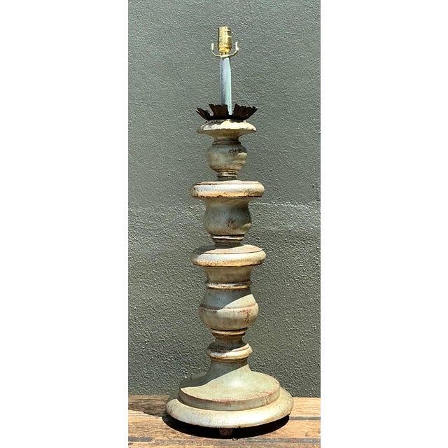 Vintage Distressed Wood Table Lamp For Sale - Image 9 of 16