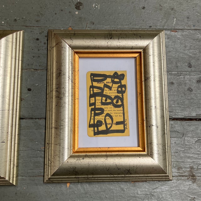 Abstract Contemporary Two Original Wayne Cunningham Abstract Marker Drawings on Vintage Registration Cards- Set of Two For Sale - Image 3 of 5