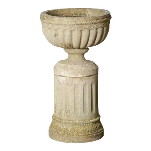 English Garden Stone Urn on Plinth in the Neo-Classical Style