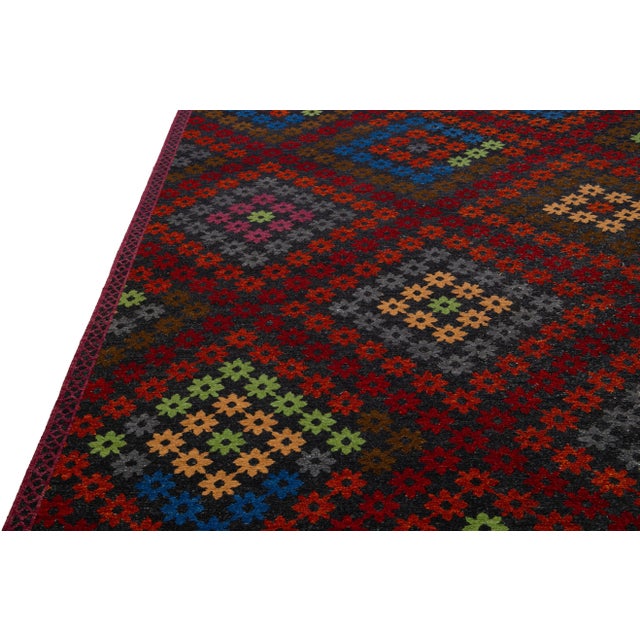Multicolor Modern Soumak Handmade Geometric Designed Wool Rug For Sale - Image 9 of 11