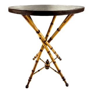 1960s Mid Century Japanese Bamboo Round Side Table For Sale