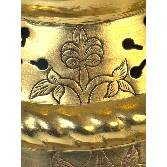 Baroque Large Dutch Baroque Engraved & Pierced Brass Chamber Candlestick Ventilated Base For Sale - Image 3 of 18