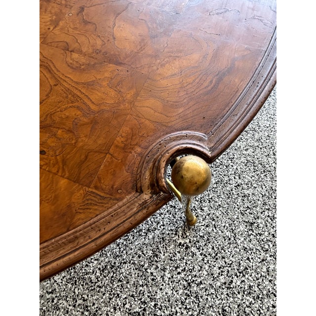Mid-Century Modern Late 20th Century Mid-Century Brass & Patch Burl Wood Top Oval Table For Sale - Image 3 of 12
