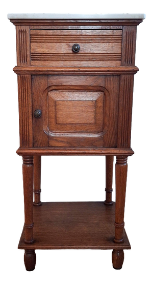 French Oak Side Table with Marble Top, 1900s