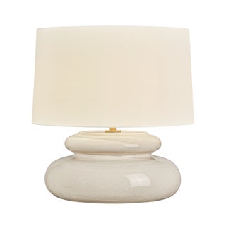 Mitzi Pia 19.5 in. 1 Light Table Lamp in Aged Brass and Ceramic Butter Crackle Finish For Sale