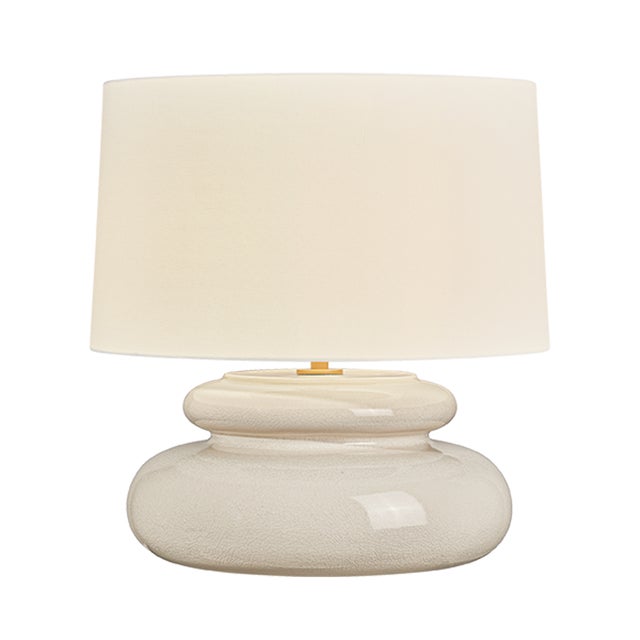 Mitzi Pia 19.5 in. 1 Light Table Lamp in Aged Brass and Ceramic Butter Crackle Finish For Sale