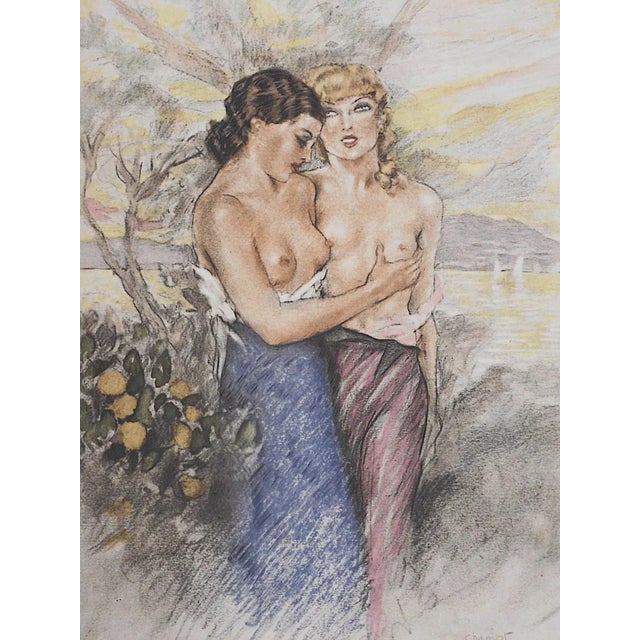 This vintage limited edition hand colored etching by listed French artist Edouard Chimot (France 1880-1959) is one of...