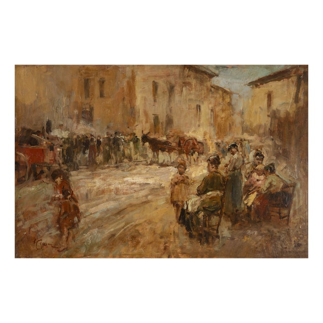 Cesare Ciani, Village Market Scene, Oil Painting For Sale