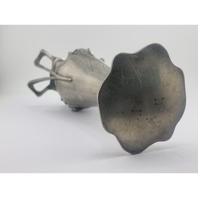 Antique Pewter Art Nouveau Vase Tin Woman Flowers For Sale - Image 15 of 16