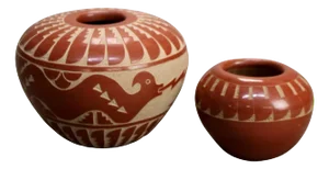 Set of 2 Southwestern Native American Redware Pueblo Pottery Signed Bowls, Early 20th Century