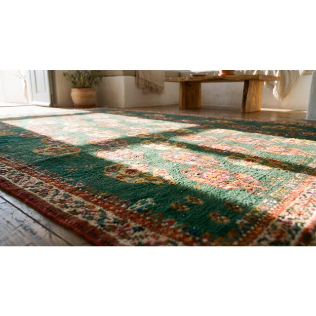 1930s Green Geometric Tribal Antique Indian Agra Rug 5'10" X 8'6" Hand Knotted Wool Carpet For Sale In New York - Image 6 of 8