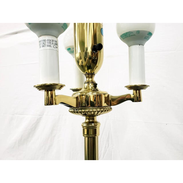 Mid 20th Century Stiffel Heavy Brass Floor Lamp Four Bulbs Lamp Shade For Sale In Portland, OR - Image 6 of 7
