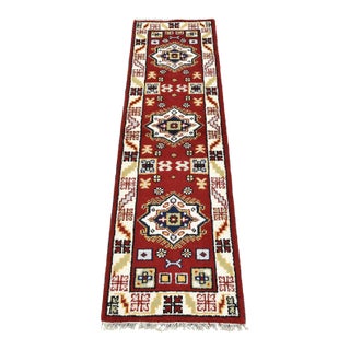 Kazak Runner 2'1'' X 6'10'' Red Wool Geometric Hand-Knotted Oriental Rug For Sale