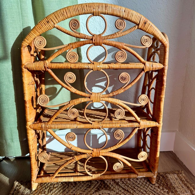 1960s Vintage Boho Rattan Wicker 3 Tier Folding Wall Shelf For Sale - Image 5 of 11