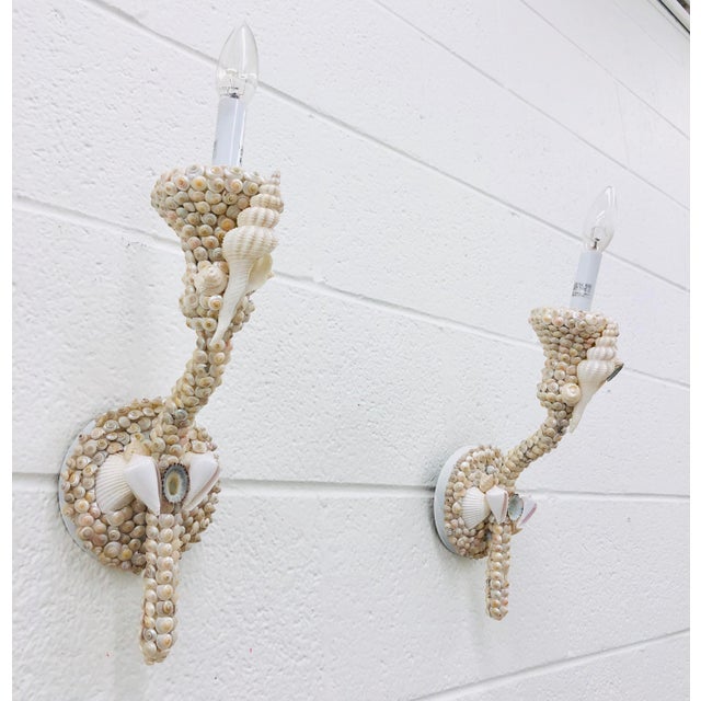 Pair Vintage Handmade Seashell Wall Sconces For Sale - Image 9 of 9