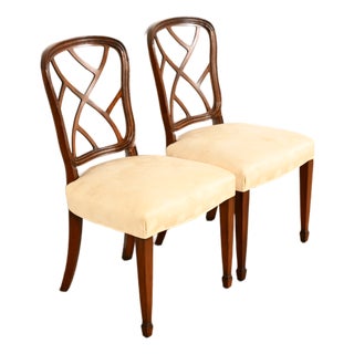 Kindel Furniture Federal Carved Mahogany Side Chairs or Dining Chairs, Pair For Sale