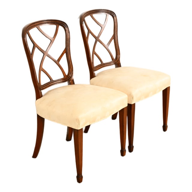 Kindel Furniture Federal Carved Mahogany Side Chairs or Dining Chairs, Pair For Sale