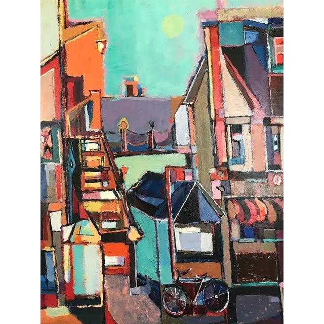 Mid-Century Modern Mid Century Modern Abstract Cubist Cityscape Oil Painting by Robert Kaupelis For Sale - Image 3 of 7