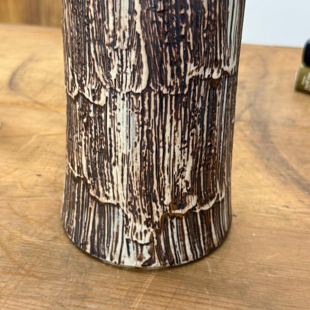 Ceramic Slim Bottle Shaped Textured Brown & White Ceramic Vase For Sale - Image 7 of 10