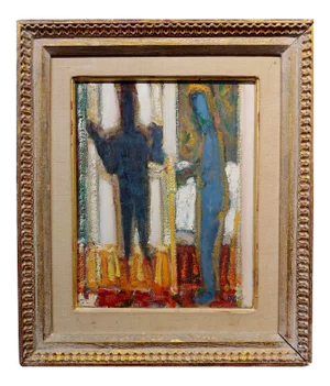 Harry Sefarbi - Two Abstract Nude Figures -1960s Modernist Oil Painting
