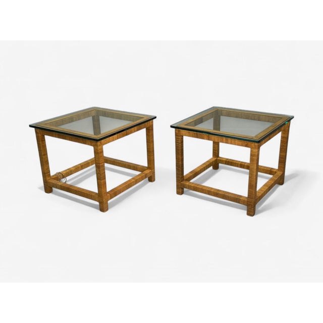 Modern Bielecky Brothers, Modern Side Tables, Cane Wrap, Glass, Usa, 21st C. For Sale - Image 3 of 9